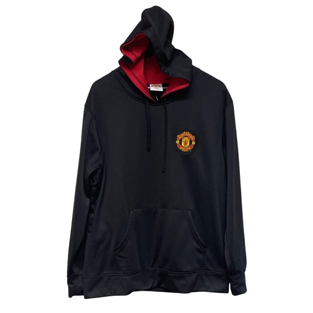 Manchester United Offical Merch Black Pull Over Hoodie Hooded Sweatshirt Large